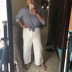 Wide leg white denim pants